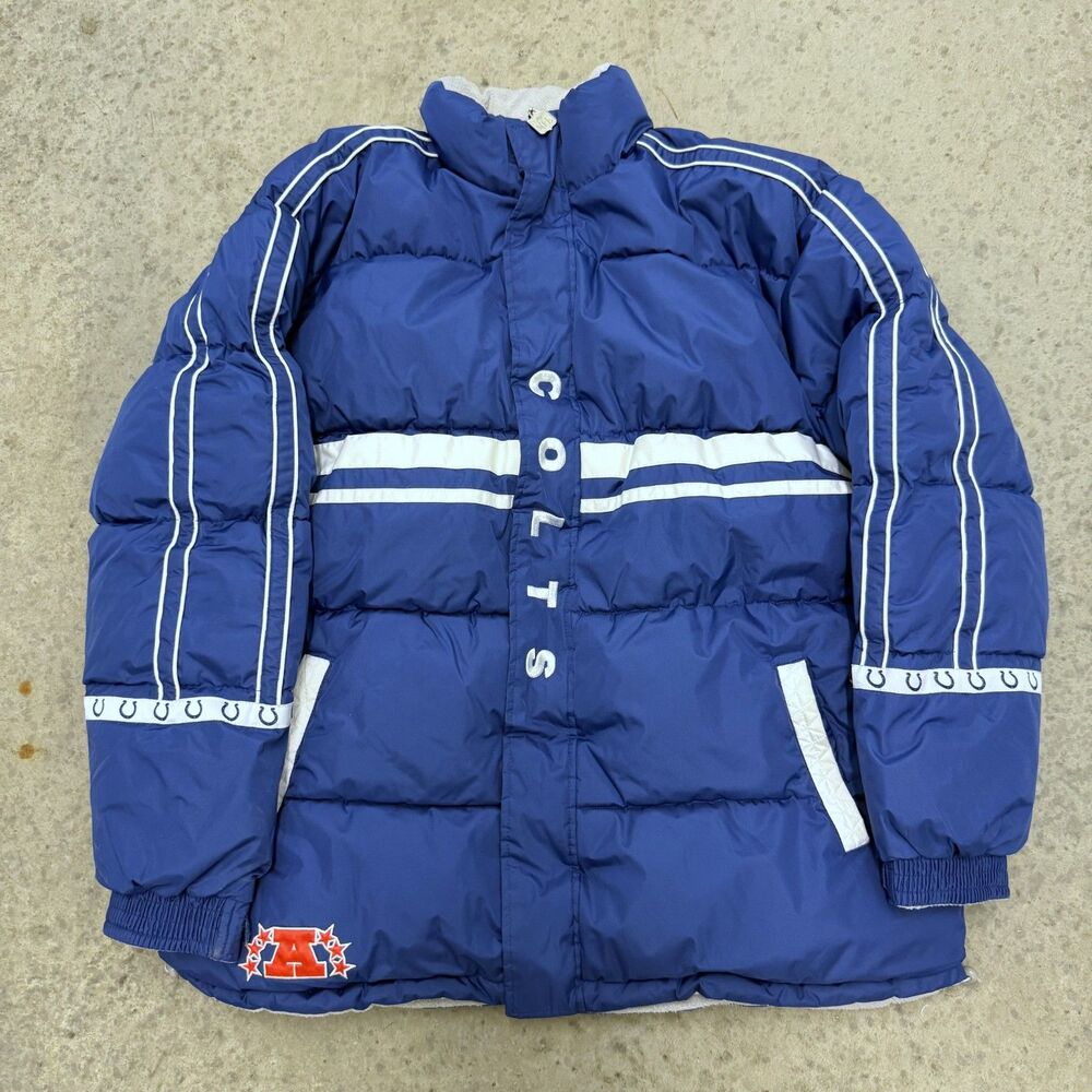 Vtg 90s Indianapolis Colts Puffer Jacket Mens 2XL Reversible Spell Out Logo NFL